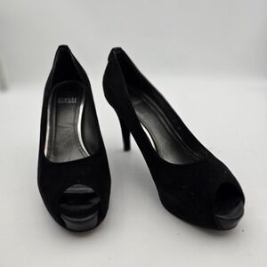 Stuart Weitzman Womens 7 Black Suede Peep Toe Heels Pumps Classic‎ Party Career